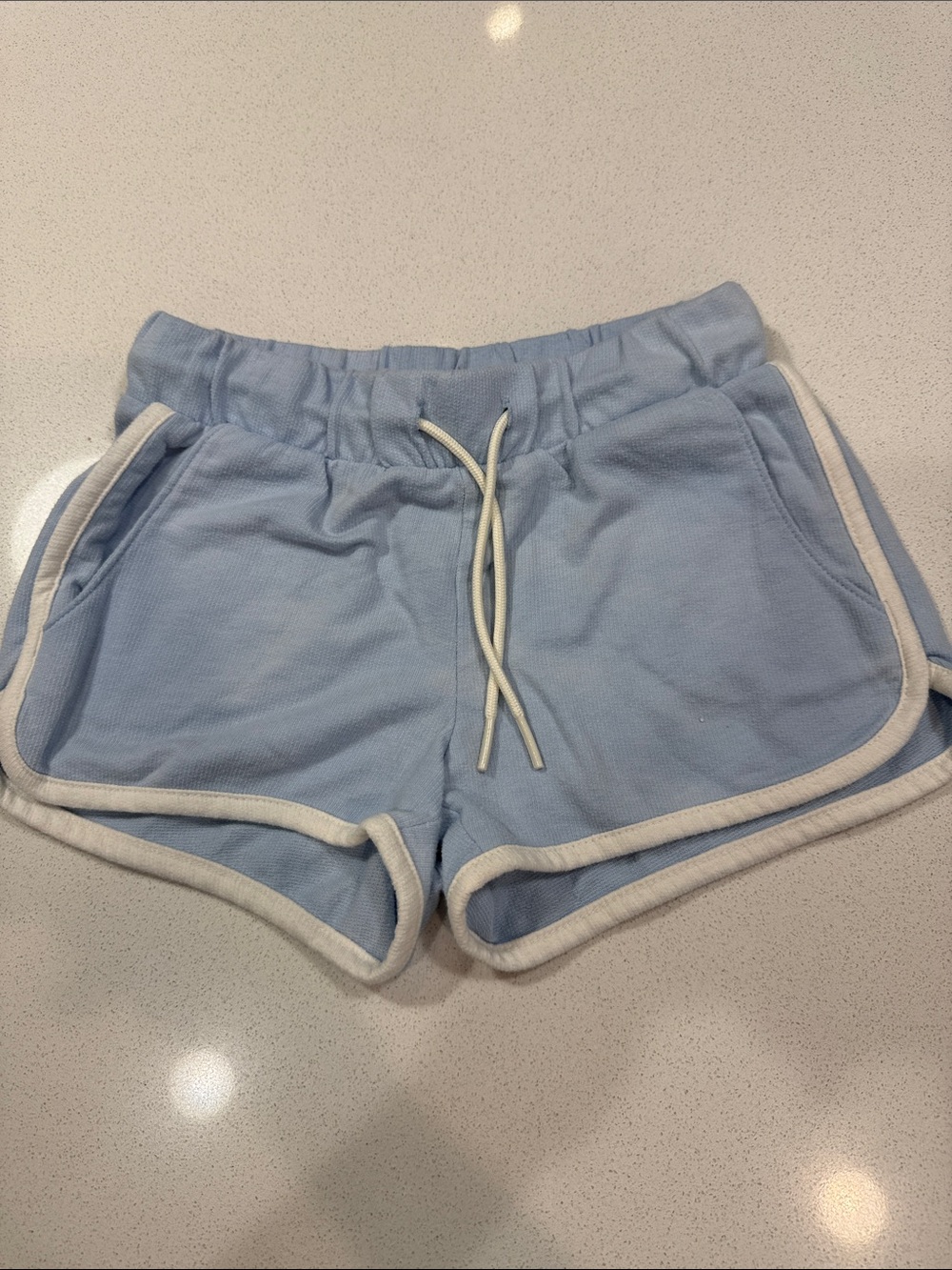 Old Navy Girls Pale Blue Terry Drawstring Shorts with White Trim